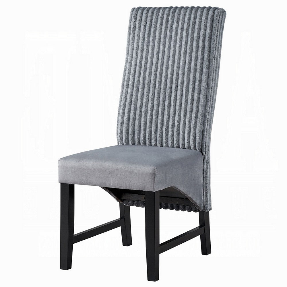 Benjara Jory Dining Chair Set of 2, Padded Seat n Back, Gray Corduroy, Black