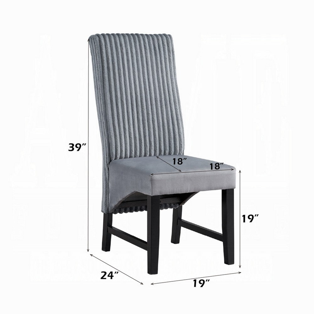 Benjara Jory Dining Chair Set of 2, Padded Seat n Back, Gray Corduroy, Black