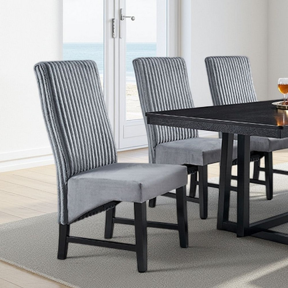 Benjara Jory Dining Chair Set of 2, Padded Seat n Back, Gray Corduroy, Black