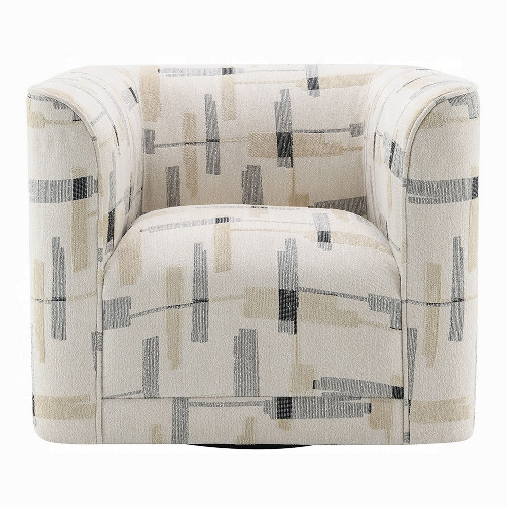Benjara Lenu Swivel Accent Sofa Chair, Beige Pattern Fabric, Boxy Padded Seat