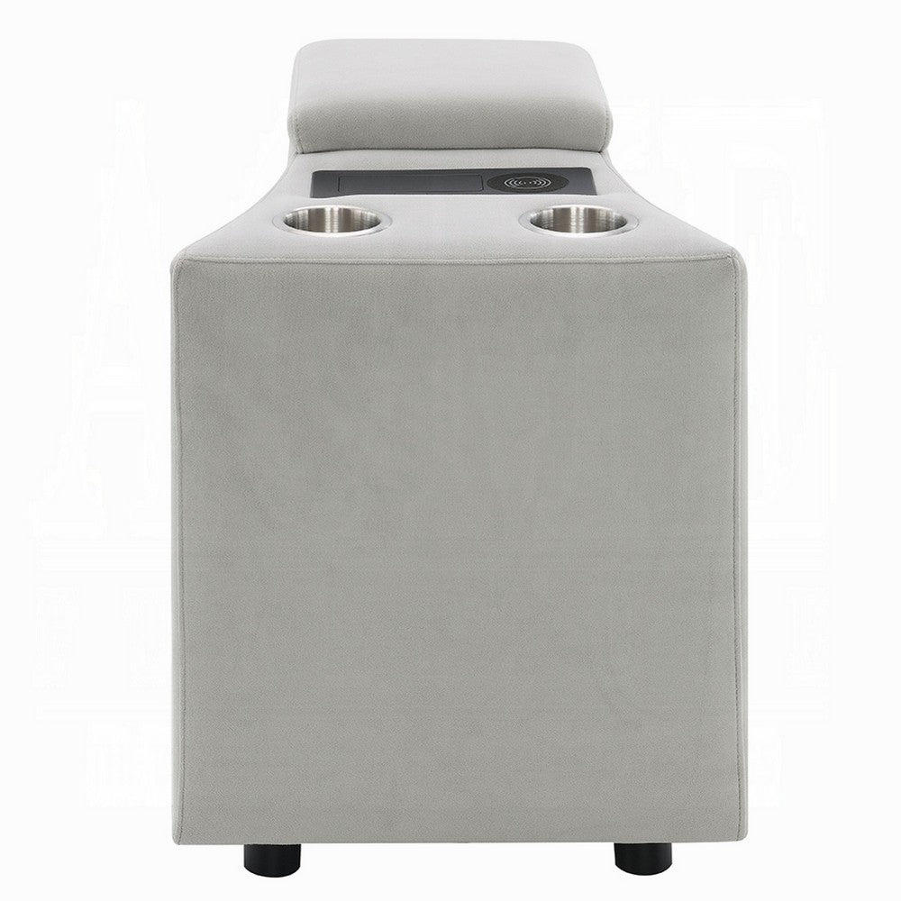 Benjara Watsy Console Table for Recliner w USB, Cupholders, Wireless Charging