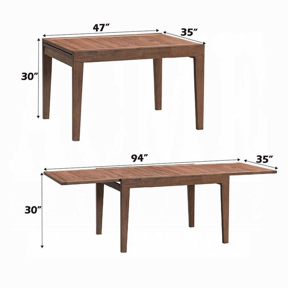 Benjara Mea Dining Table, 47-94 Inch Expandable Top, Scandinavian Walnut Brown