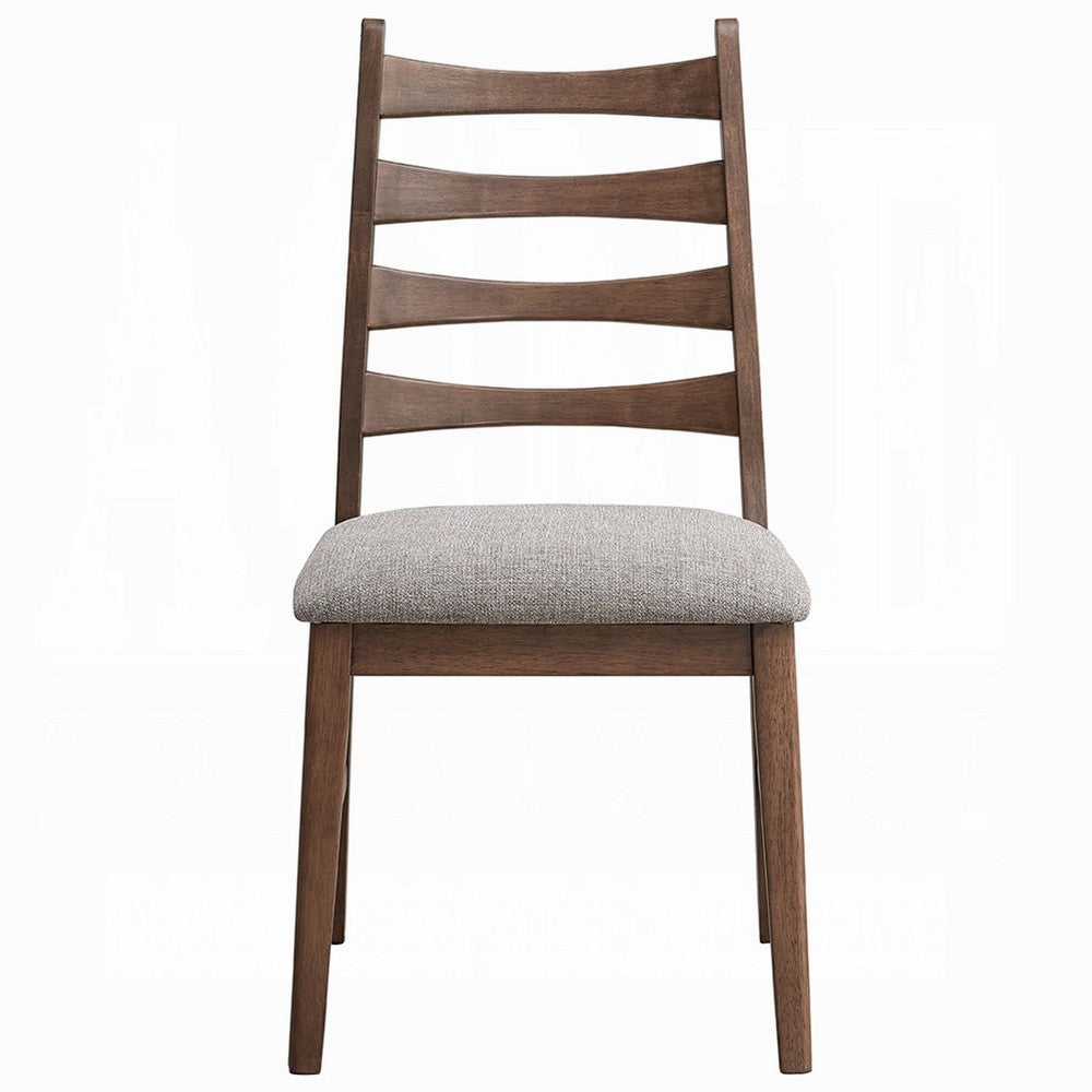 Benjara Mea Dining Side Chair Set of 2, Slatted Back, Gray Linen Seat, Brown