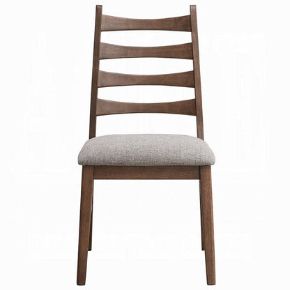Benjara Mea Dining Side Chair Set of 2, Slatted Back, Gray Linen Seat, Brown