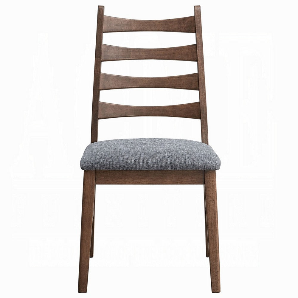 Benjara Mea Dining Side Chair Set of 2, Slatted, Dark Gray Linen Seat, Brown