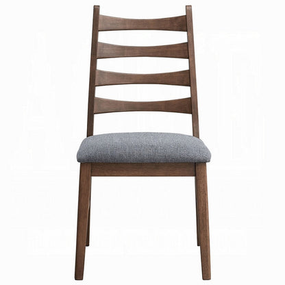 Benjara Mea Dining Side Chair Set of 2, Slatted, Dark Gray Linen Seat, Brown