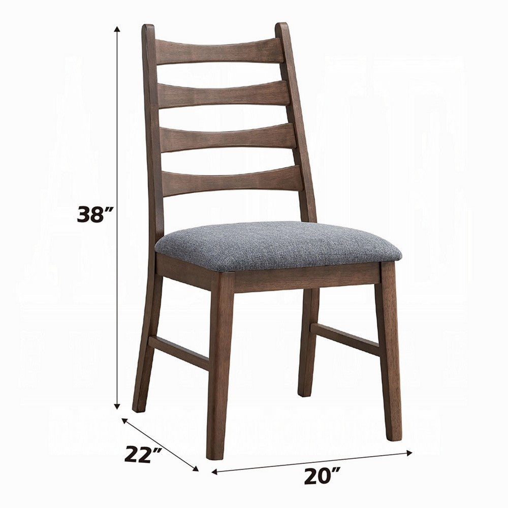Benjara Mea Dining Side Chair Set of 2, Slatted, Dark Gray Linen Seat, Brown