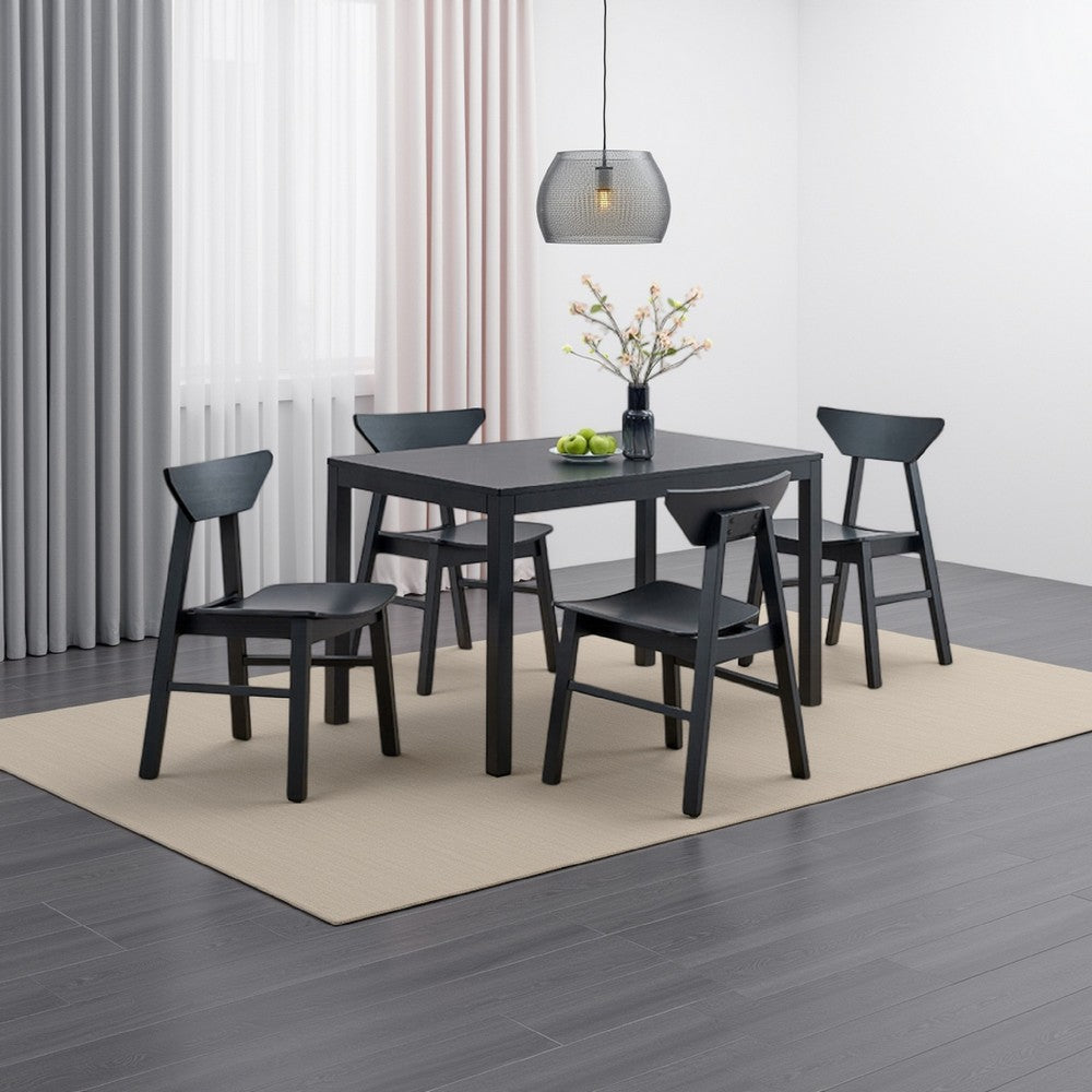 Benjara Frey Dining Table, 47 Inch Rectangular Top, Scandinavian Black Wood