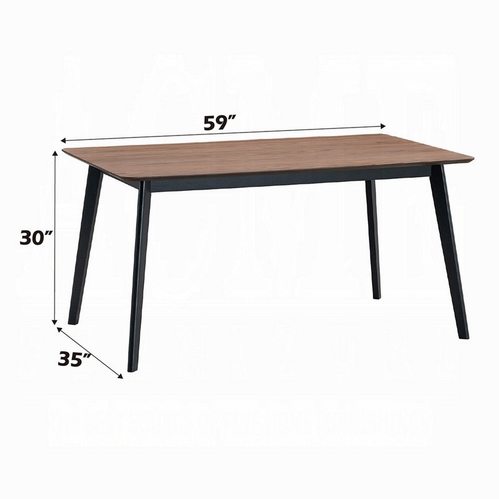 Benjara Bery Dining Table, 59 Inch Rectangular Brown Top, Scandinavian Black