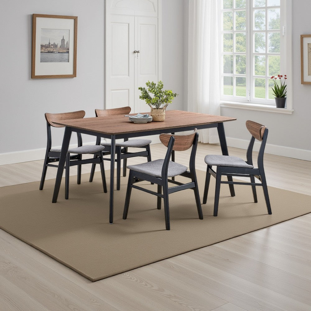 Benjara Bery Dining Table, 59 Inch Rectangular Brown Top, Scandinavian Black
