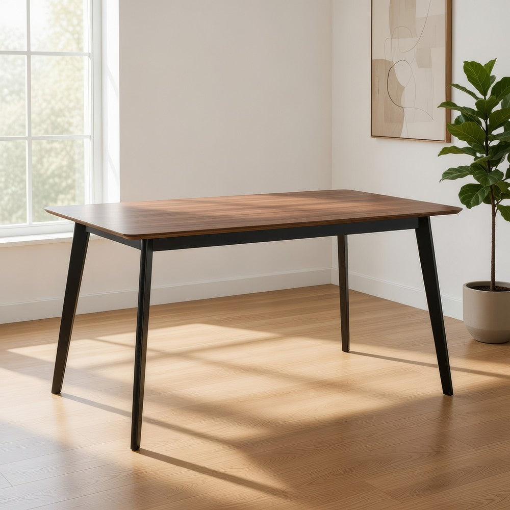Benjara Bery Dining Table, 59 Inch Rectangular Brown Top, Scandinavian Black