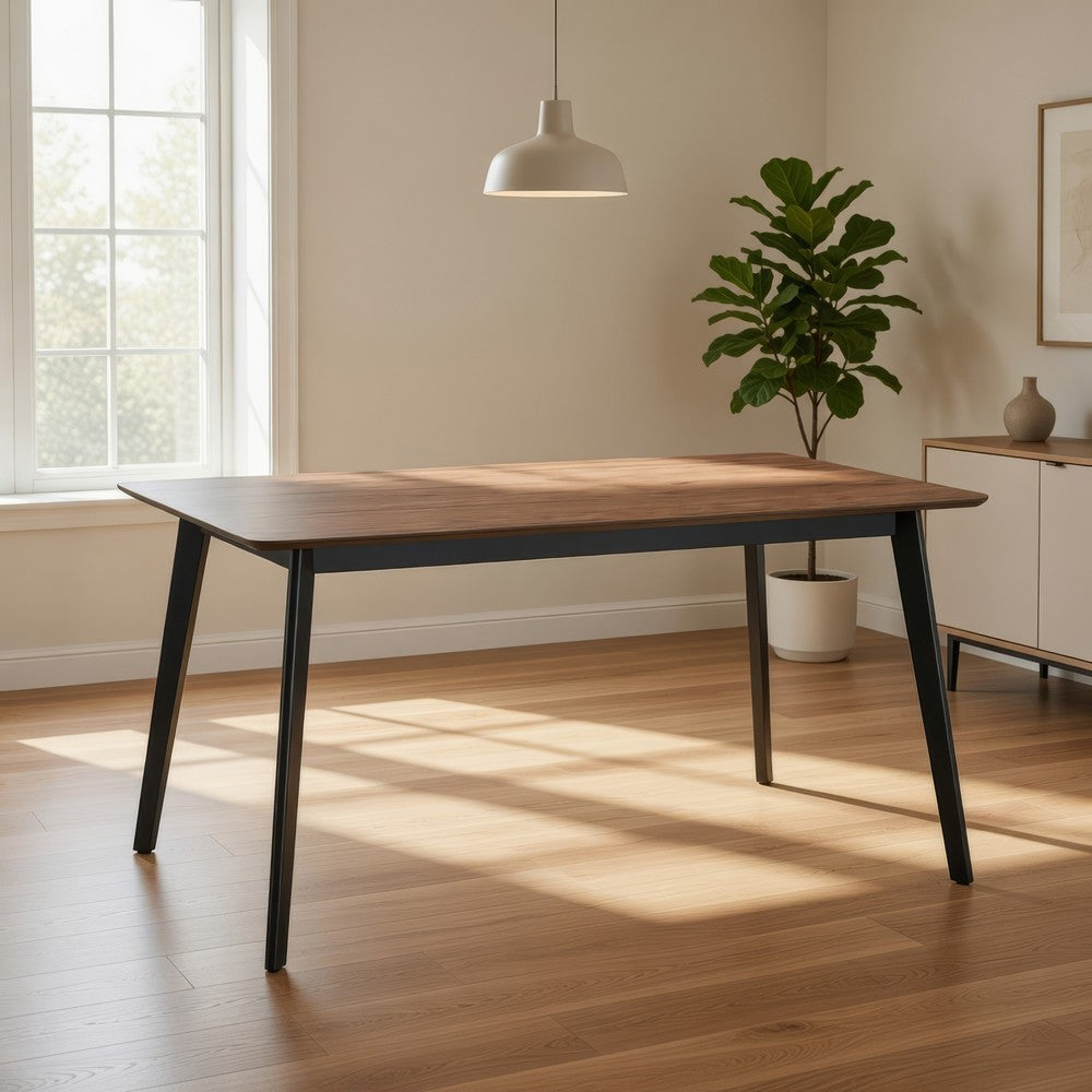 Benjara Bery Dining Table, 59 Inch Rectangular Brown Top, Scandinavian Black