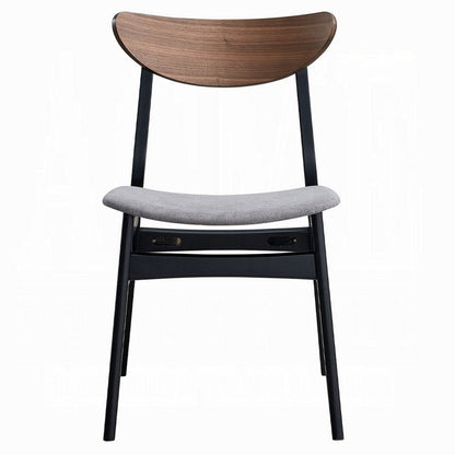 Benjara Bery Dining Side Chair Set of 2, Gray Linen Seat, Scandinavian Black