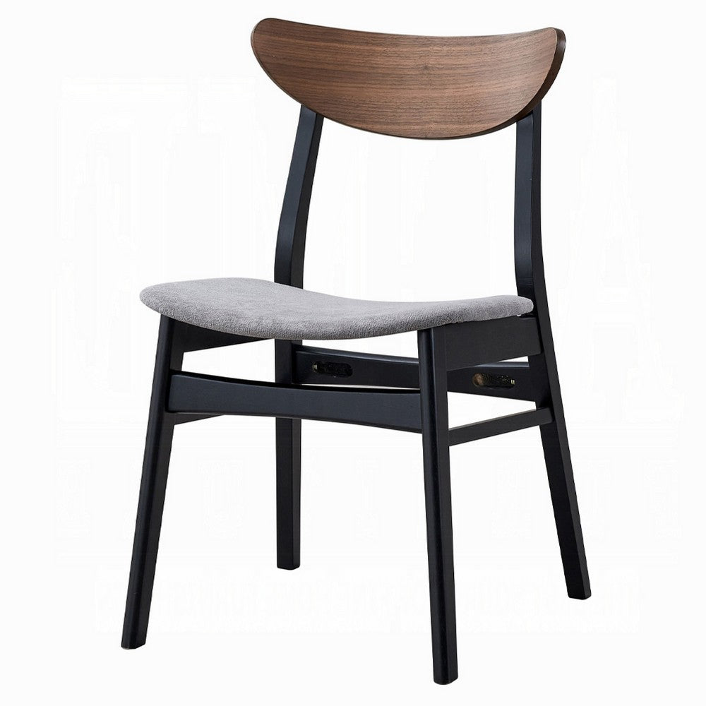 Benjara Bery Dining Side Chair Set of 2, Gray Linen Seat, Scandinavian Black