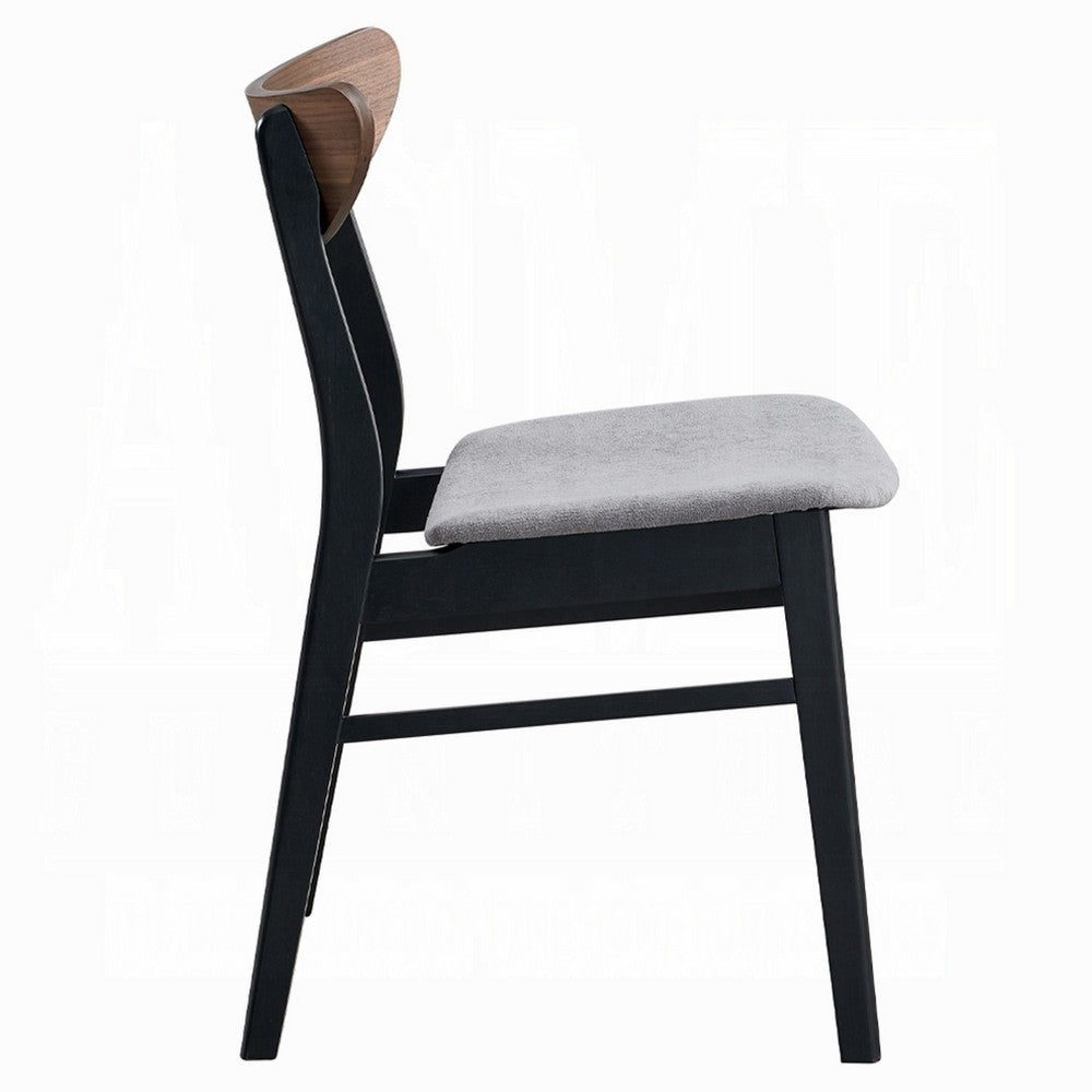 Benjara Bery Dining Side Chair Set of 2, Gray Linen Seat, Scandinavian Black
