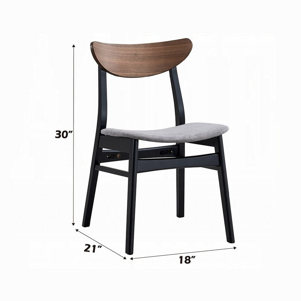 Benjara Bery Dining Side Chair Set of 2, Gray Linen Seat, Scandinavian Black