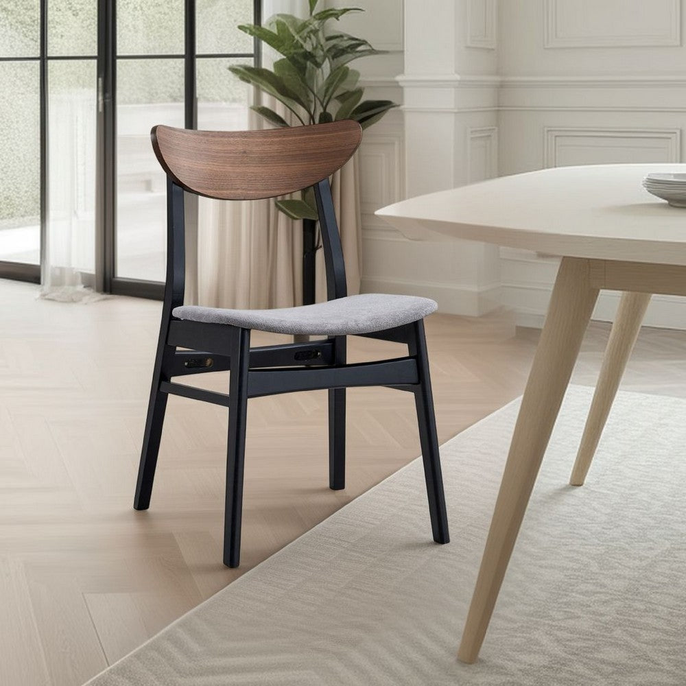 Benjara Bery Dining Side Chair Set of 2, Gray Linen Seat, Scandinavian Black