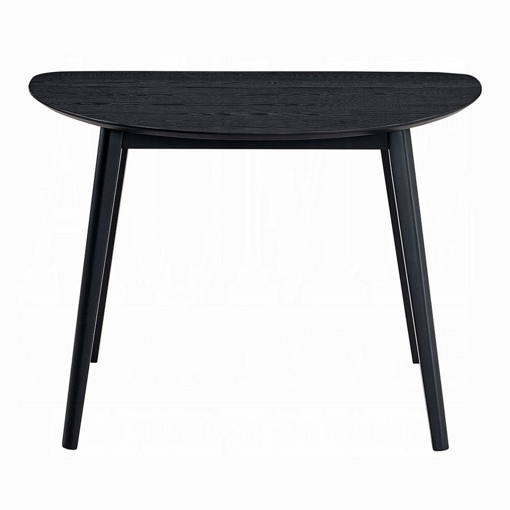 Benjara Rory Dining Table, 43 Inch Half Moon Top, Scandinavian Black Wood