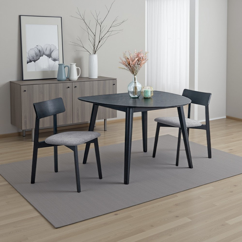 Benjara Rory Dining Table, 43 Inch Half Moon Top, Scandinavian Black Wood