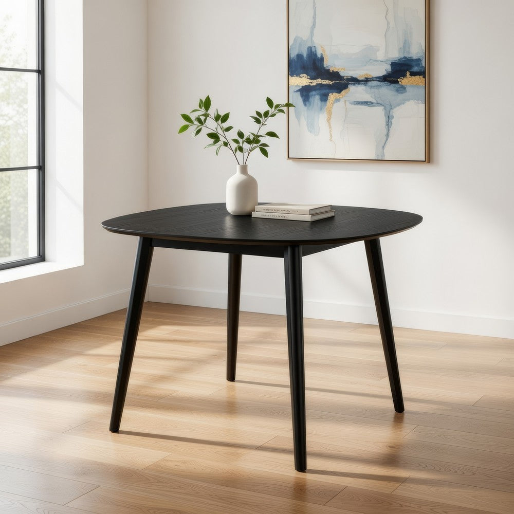 Benjara Rory Dining Table, 43 Inch Half Moon Top, Scandinavian Black Wood