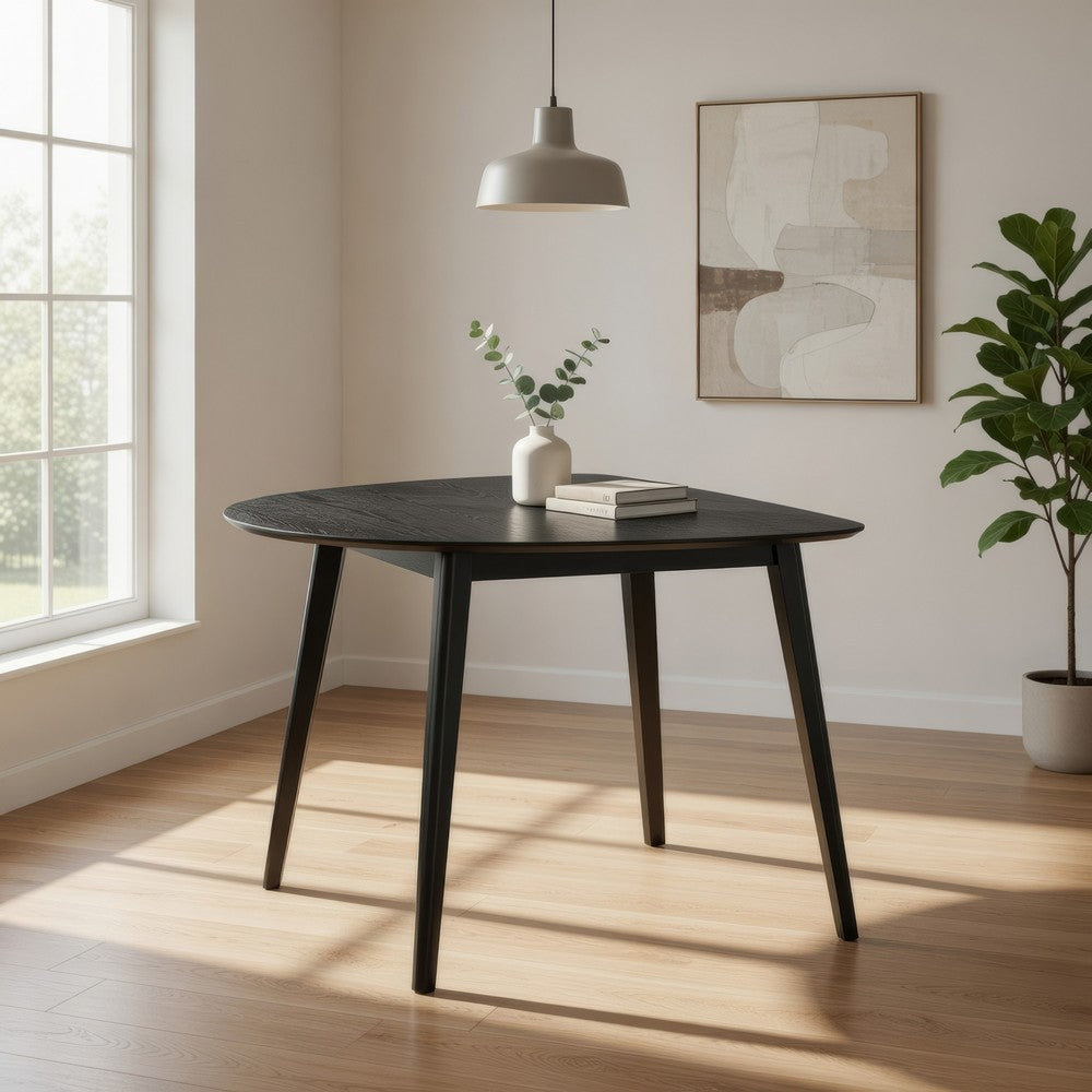 Benjara Rory Dining Table, 43 Inch Half Moon Top, Scandinavian Black Wood