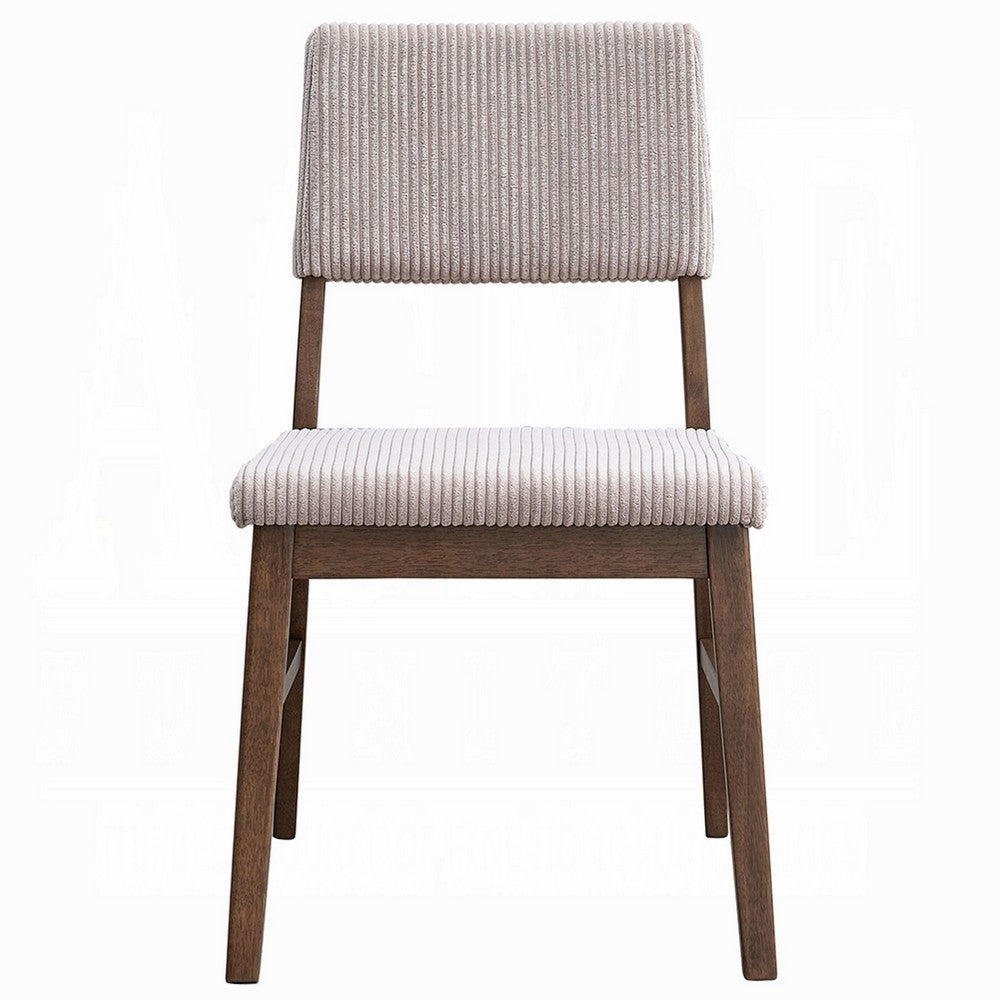 Benjara Koen Dining Side Chair Set of 2, Beige Corduroy Cushion, Walnut Brown