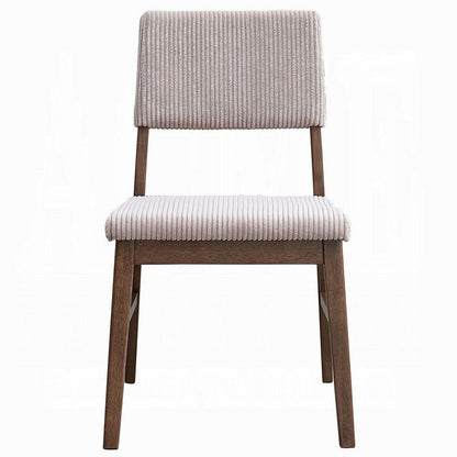 Benjara Koen Dining Side Chair Set of 2, Beige Corduroy Cushion, Walnut Brown