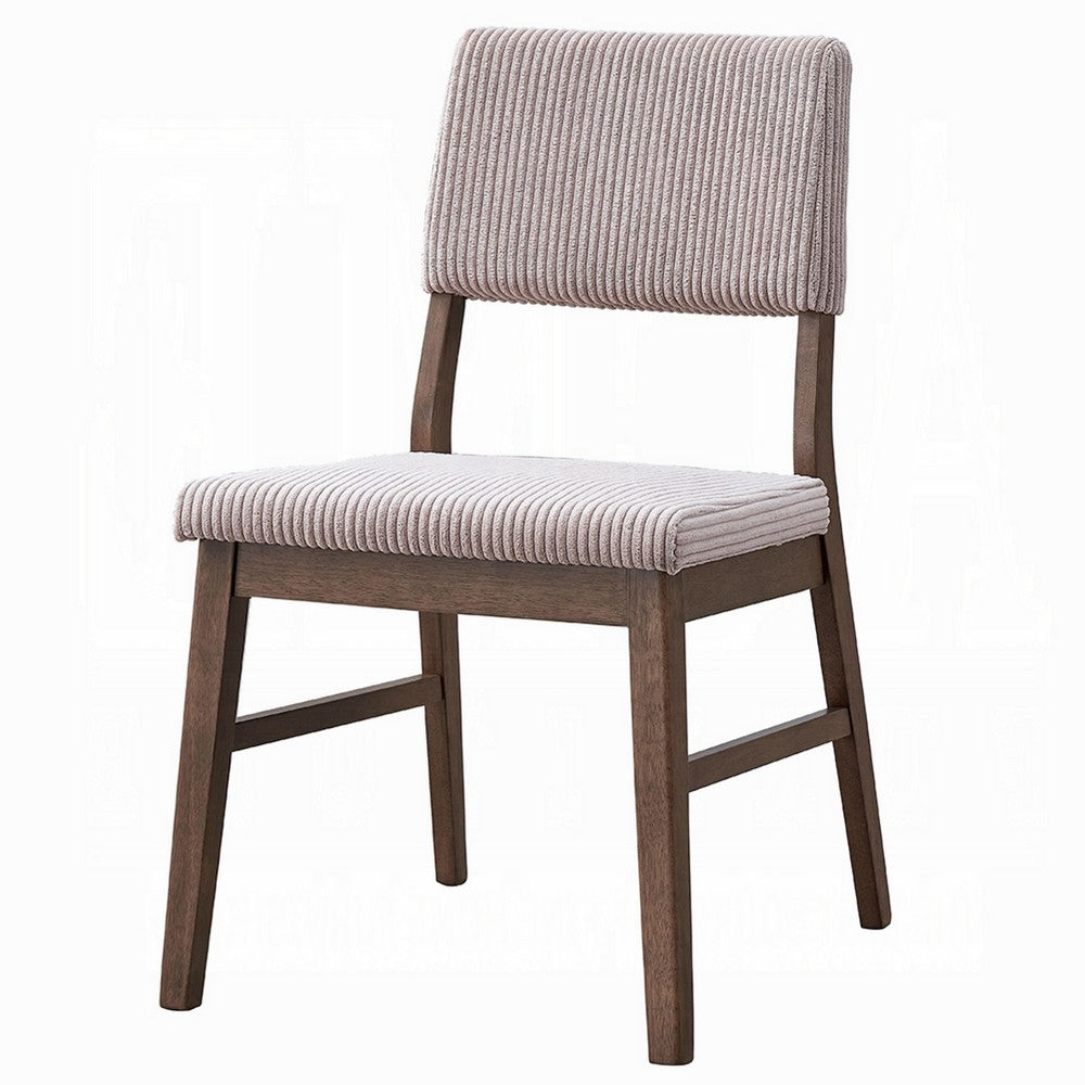 Benjara Koen Dining Side Chair Set of 2, Beige Corduroy Cushion, Walnut Brown