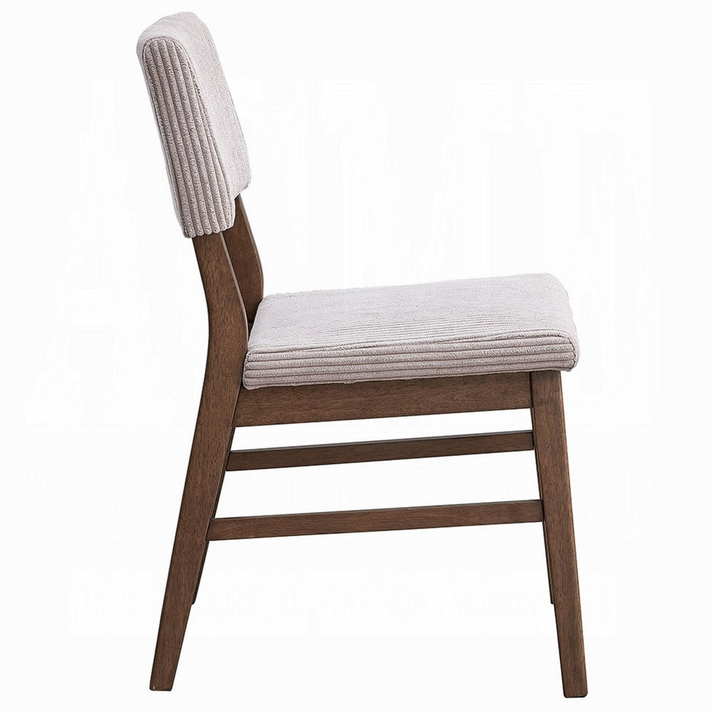 Benjara Koen Dining Side Chair Set of 2, Beige Corduroy Cushion, Walnut Brown