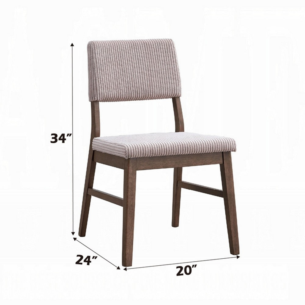 Benjara Koen Dining Side Chair Set of 2, Beige Corduroy Cushion, Walnut Brown