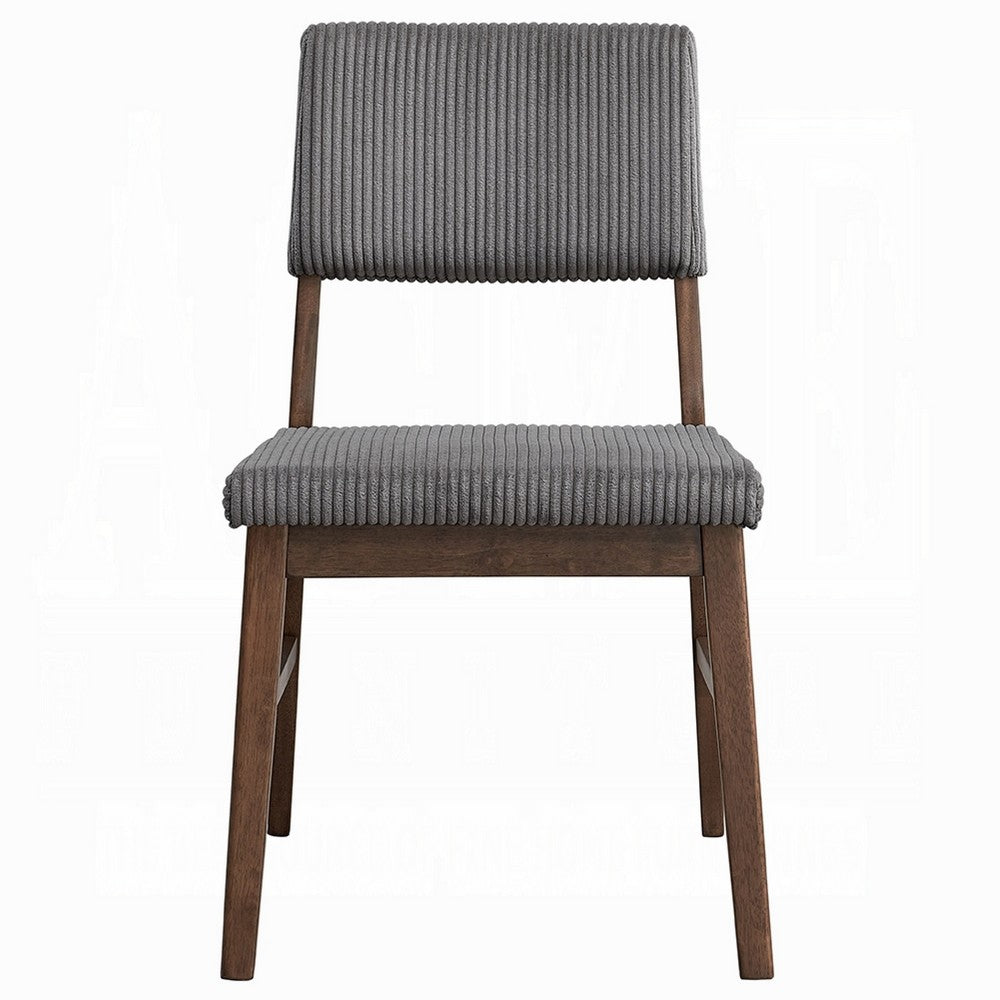 Benjara Koen Dining Side Chair Set of 2, Dark Gray Corduroy, Walnut Brown