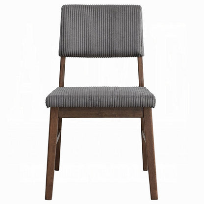 Benjara Koen Dining Side Chair Set of 2, Dark Gray Corduroy, Walnut Brown