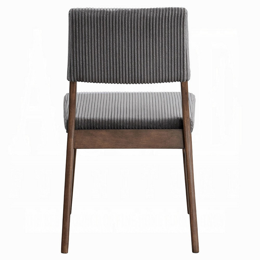 Benjara Koen Dining Side Chair Set of 2, Dark Gray Corduroy, Walnut Brown