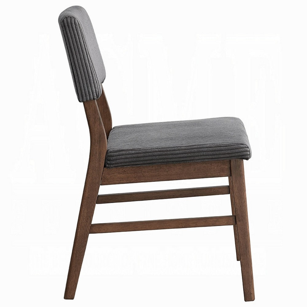 Benjara Koen Dining Side Chair Set of 2, Dark Gray Corduroy, Walnut Brown
