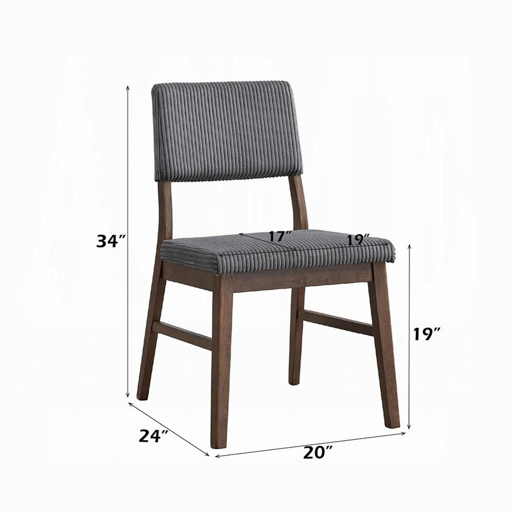 Benjara Koen Dining Side Chair Set of 2, Dark Gray Corduroy, Walnut Brown