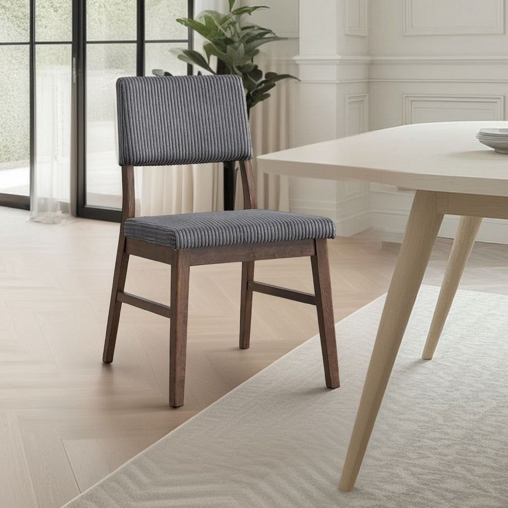Benjara Koen Dining Side Chair Set of 2, Dark Gray Corduroy, Walnut Brown