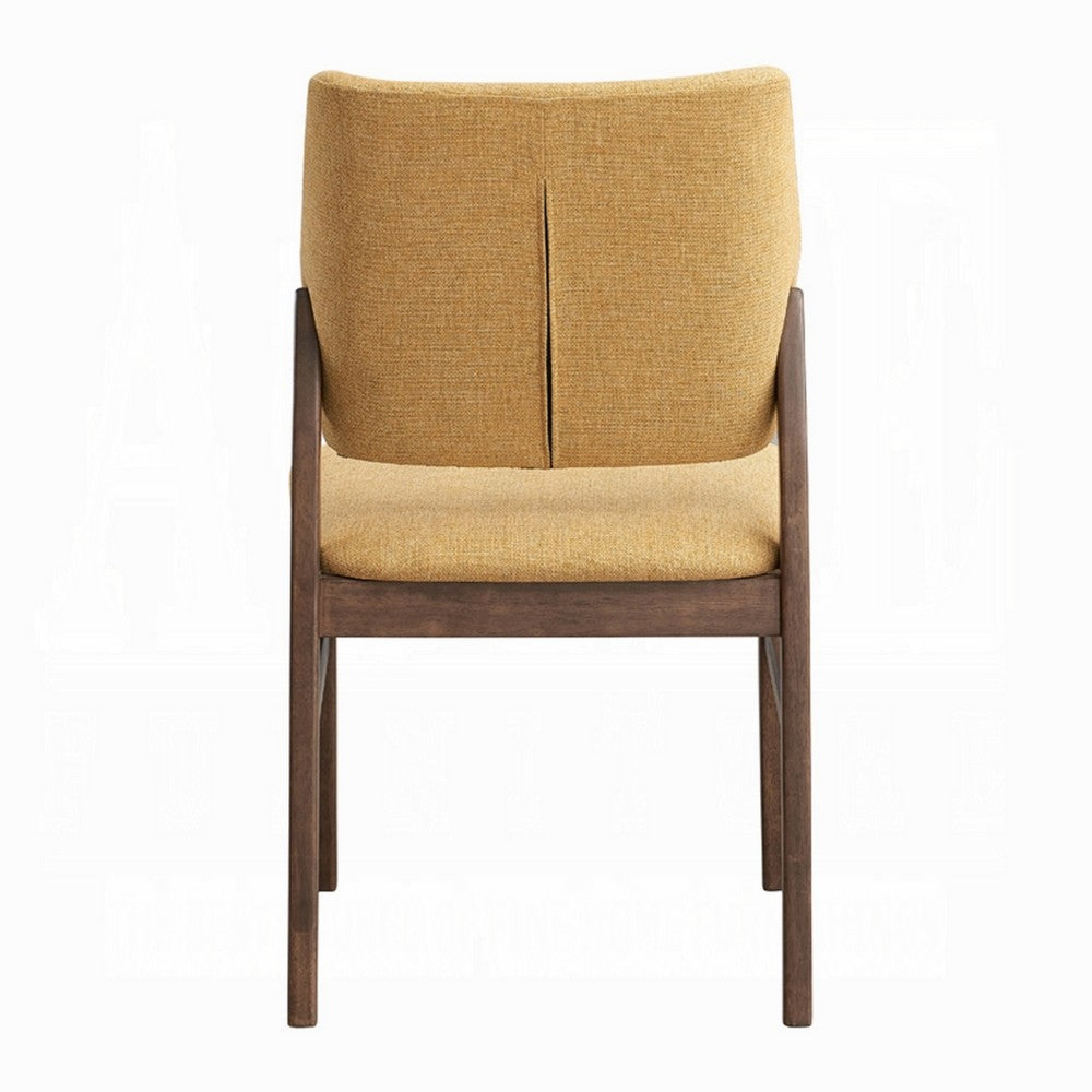 Benjara Nory Dining Side Chair Set of 2, Yellow Linen Cushioned, Walnut Brown