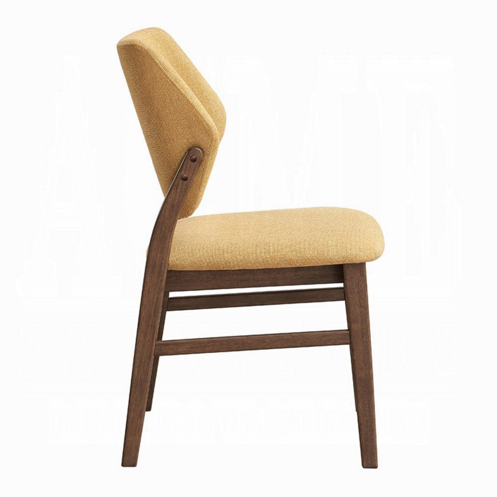 Benjara Nory Dining Side Chair Set of 2, Yellow Linen Cushioned, Walnut Brown