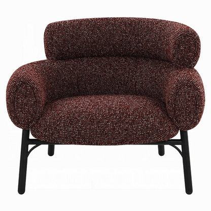 Benjara Meru Sofa Chair, Curved Back Maroon Red Tweed Fabric, Black Metal Legs