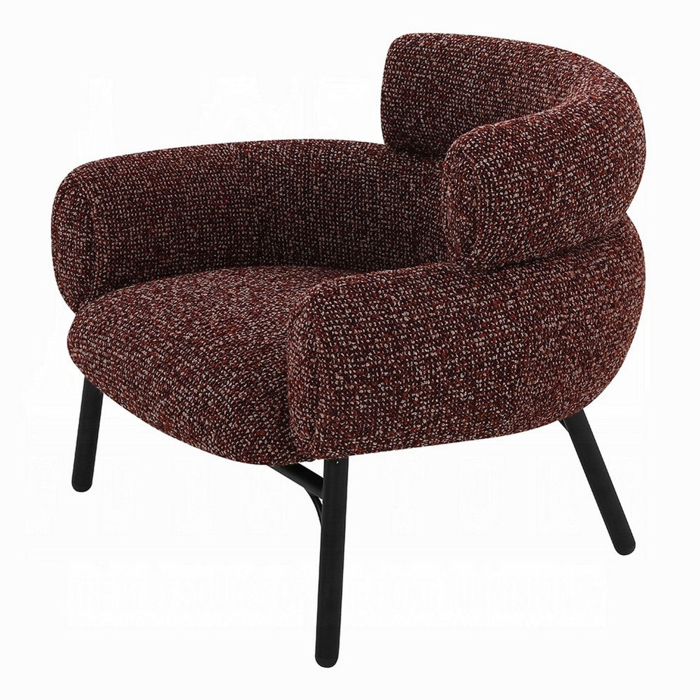Benjara Meru Sofa Chair, Curved Back Maroon Red Tweed Fabric, Black Metal Legs
