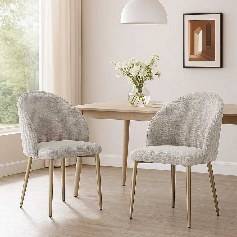 Benjara Geru Dining Side Chair Set of 2, Plush Padded Curved Back, Light Gray