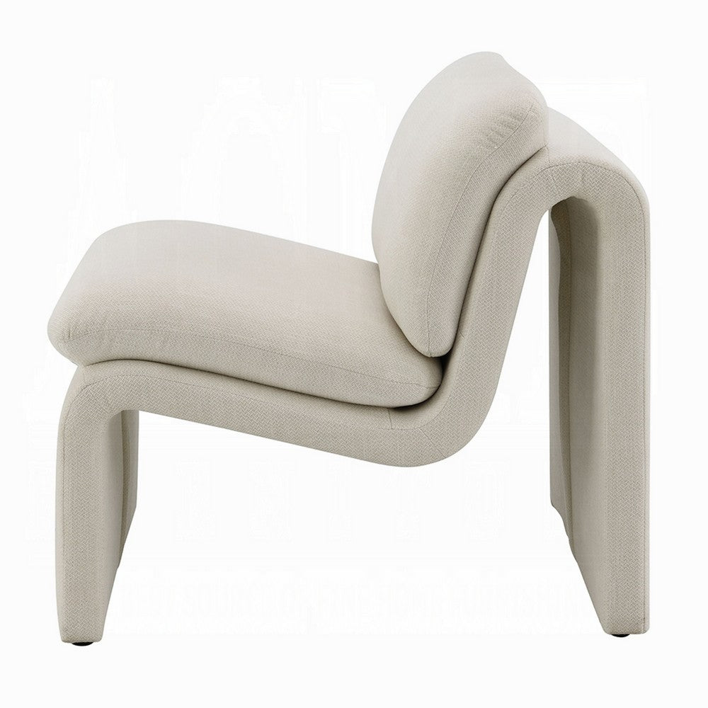 Benjara Kami Accent Chair, Curved Open Base, Armless Modern Ivory Boucle