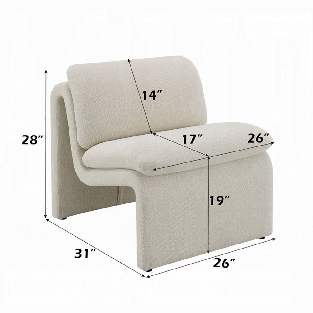Benjara Kami Accent Chair, Curved Open Base, Armless Modern Ivory Boucle