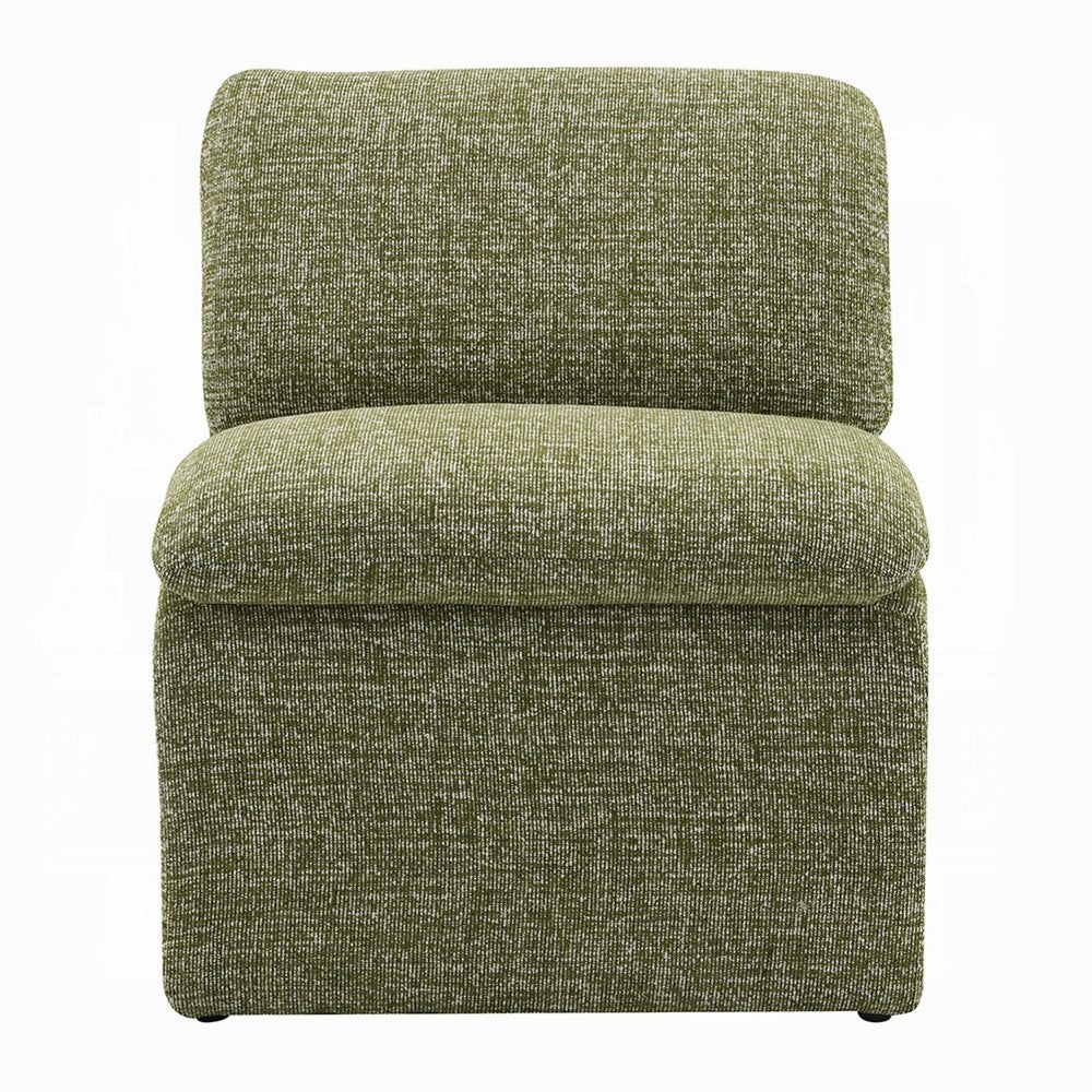 Benjara Kami Accent Chair, Curved Open Base, Armless Modern Green Boucle