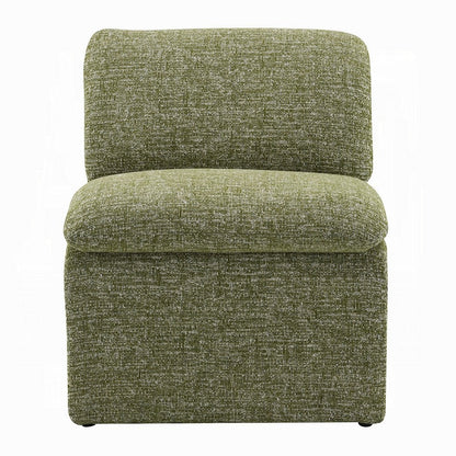 Benjara Kami Accent Chair, Curved Open Base, Armless Modern Green Boucle