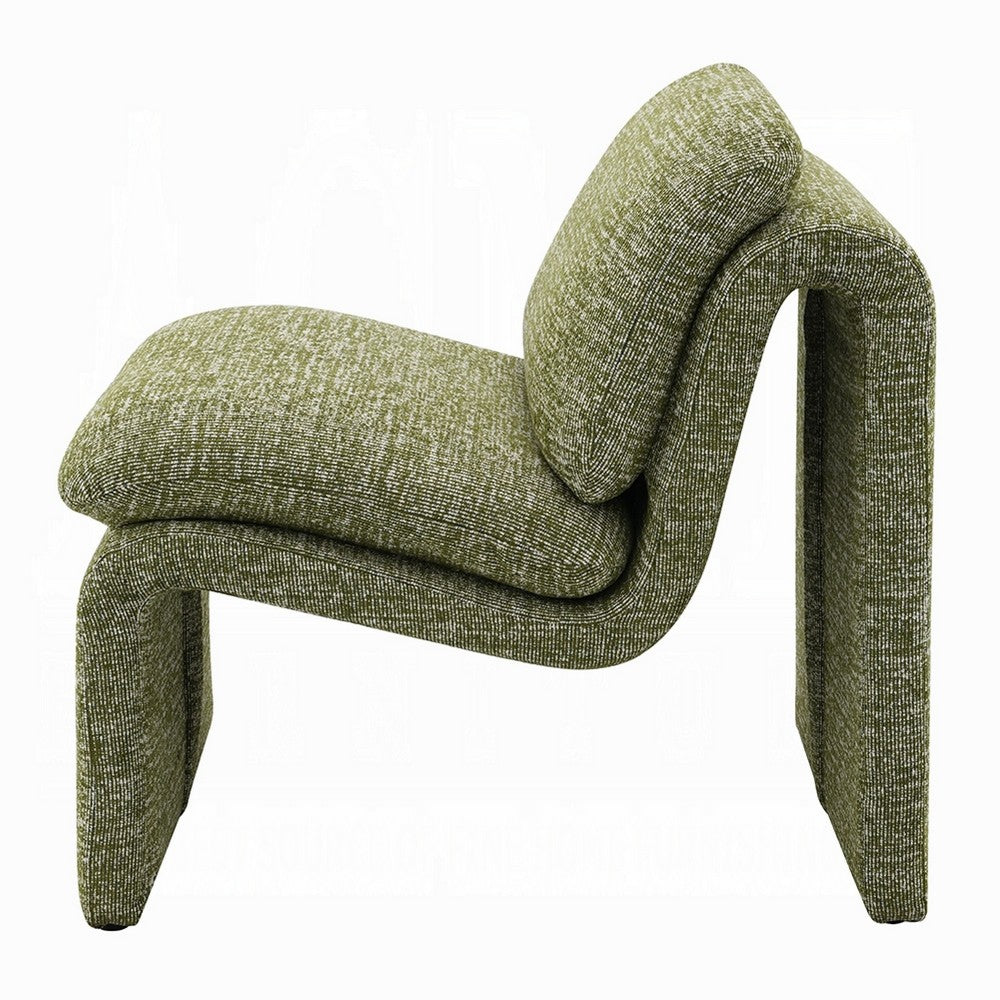 Benjara Kami Accent Chair, Curved Open Base, Armless Modern Green Boucle
