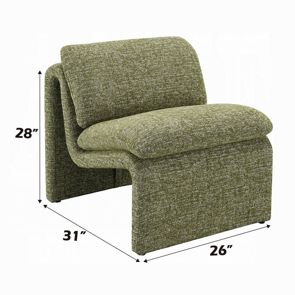 Benjara Kami Accent Chair, Curved Open Base, Armless Modern Green Boucle