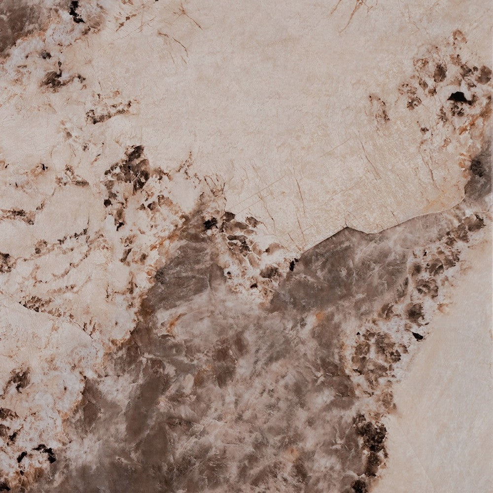 Benjara Itah Coffee Table, Faux Marble Details, White Brown 36 Inch Square