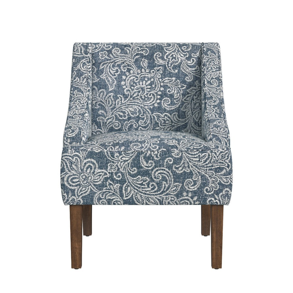Benjara Yolu Accent Club Chair, Classic Denim Blue Jacobean Print Polyester