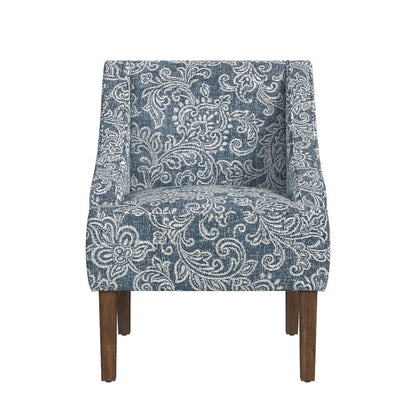 Benjara Yolu Accent Club Chair, Classic Denim Blue Jacobean Print Polyester